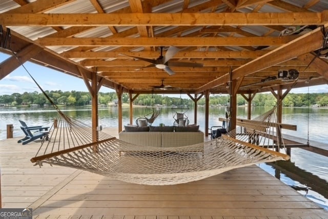 dock area featuring a water view