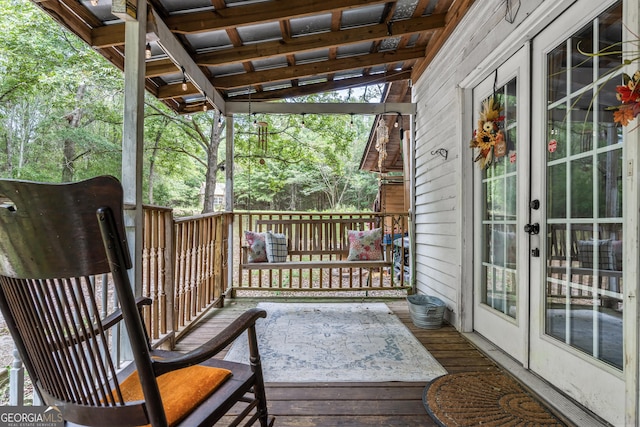 wooden terrace with french doors