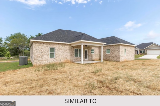 back of property featuring central AC, ceiling fan, and a patio area