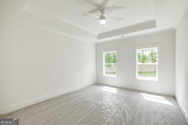 170 New High Shoals Rd, Watkinsville, GA 30677 - empty room with a raised ceiling, a ceiling fan, baseboards, carpet, and ornamental molding