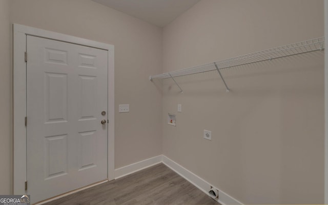 laundry room with washer hookup, wood-type flooring, and hookup for an electric dryer