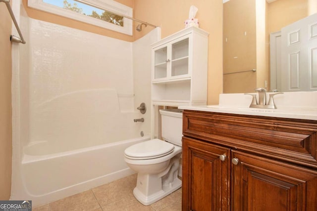 full bathroom with tile patterned flooring, vanity, toilet, and shower / bath combination