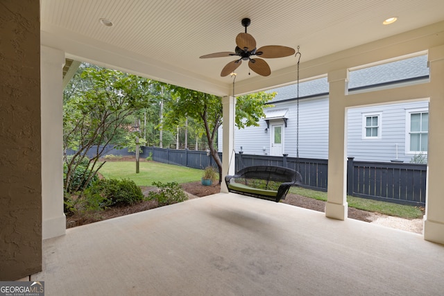 view of patio / terrace featuring ceiling fan