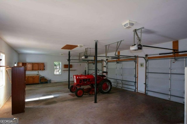 garage with a garage door opener