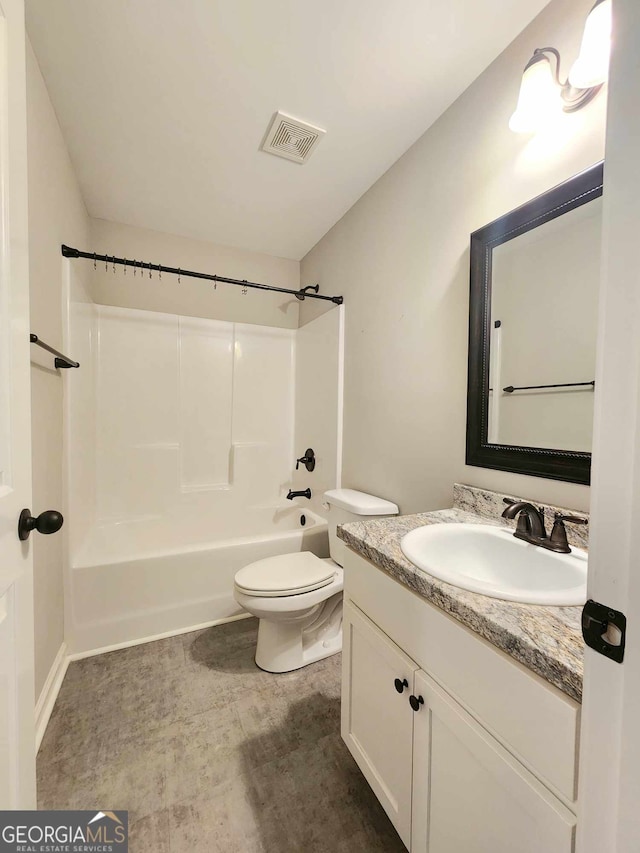 full bathroom featuring vanity, toilet, and bathtub / shower combination