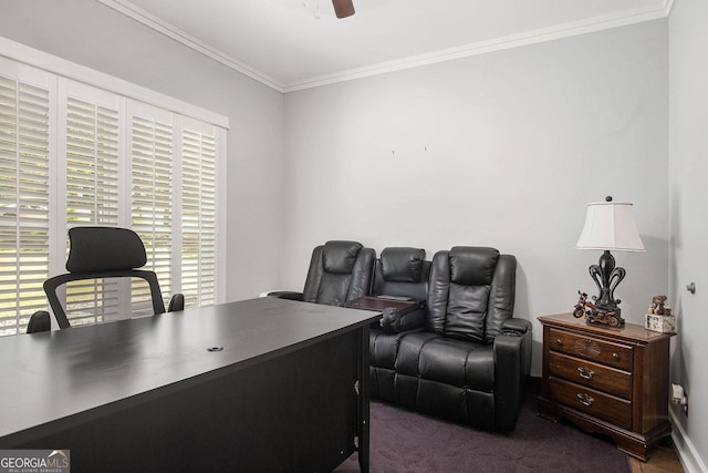 103 Royal Way, Mcdonough, GA 30252 - carpeted office space featuring crown molding and a ceiling fan
