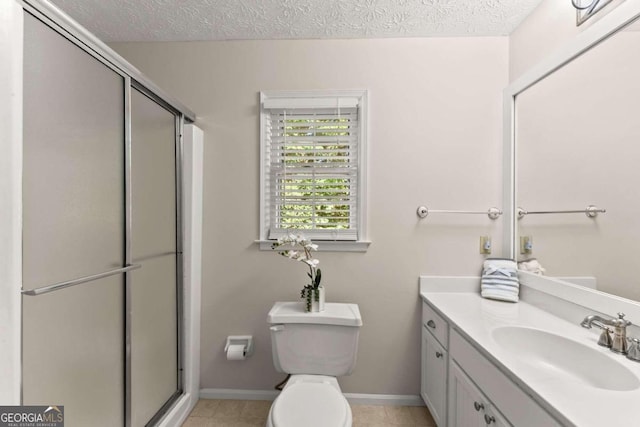 5775 Lakeshore Dr, Buford, GA 30518 - full bath with a shower stall, vanity, a textured ceiling, toilet, and baseboards