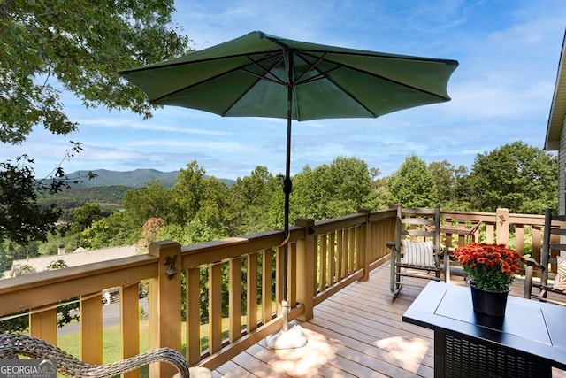 deck with a mountain view