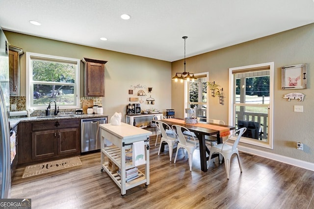 kitchen with wood-type flooring, stainless steel dishwasher, and sink