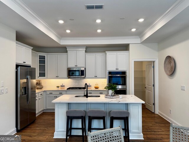 living room with crown molding