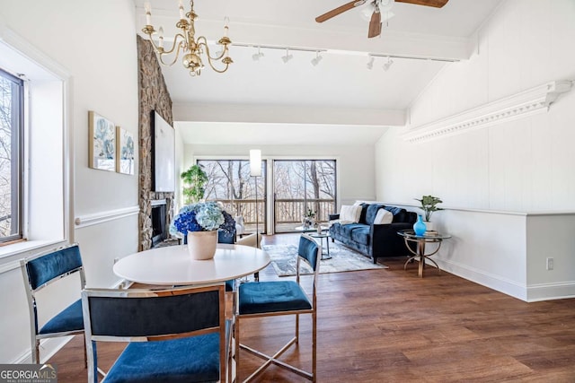 200 Villa Rd Unit 126, Jasper, GA 30143 - dining space featuring rail lighting, healthy amount of natural light, wood finished floors, and ceiling fan