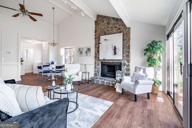 200 Villa Rd Unit 126, Jasper, GA 30143 - living room with wood finished floors, a fireplace, and a ceiling fan