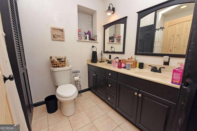 bathroom featuring vanity, toilet, and tile patterned floors