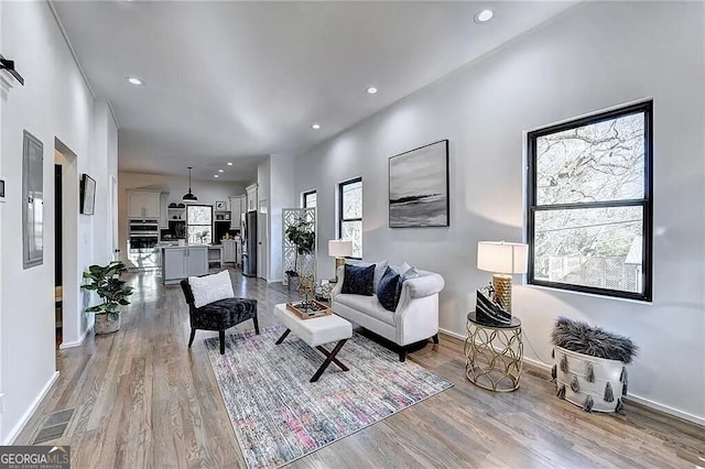 living room featuring light wood-type flooring