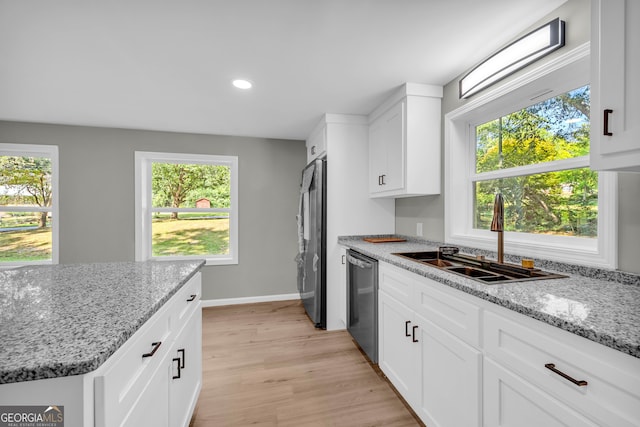 kitchen with white cabinetry, plenty of natural light, stainless steel appliances, and sink