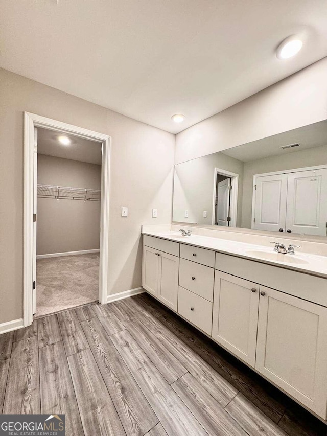 bathroom featuring wood-type flooring and vanity