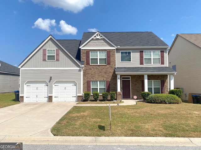 craftsman-style house with a front lawn and a garage