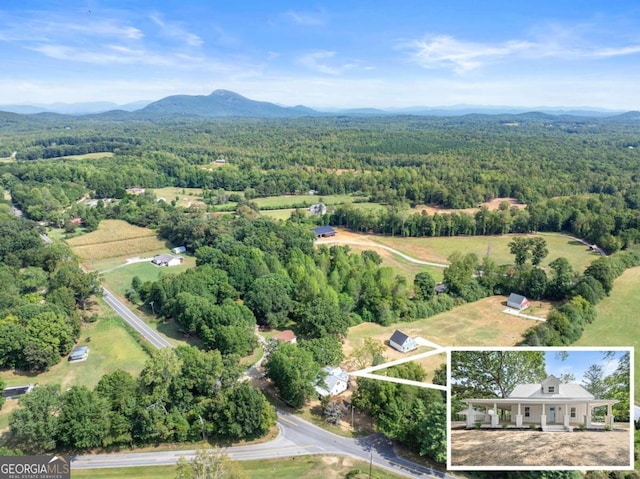 bird's eye view with a mountain view