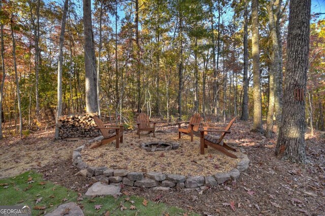 view of yard with an outdoor fire pit