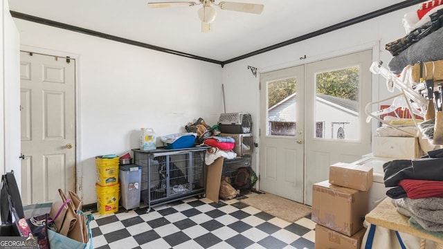 storage area with ceiling fan