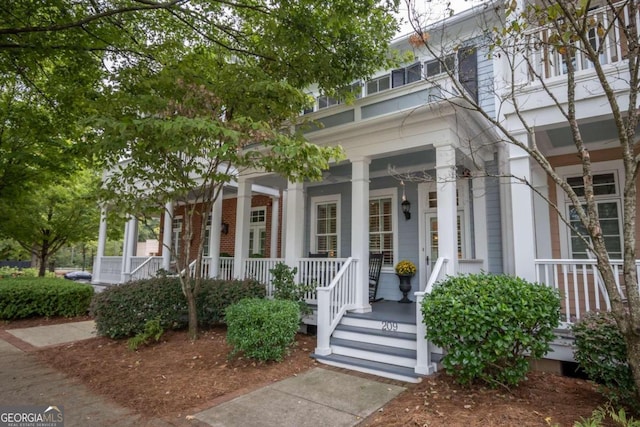 view of front facade featuring covered porch