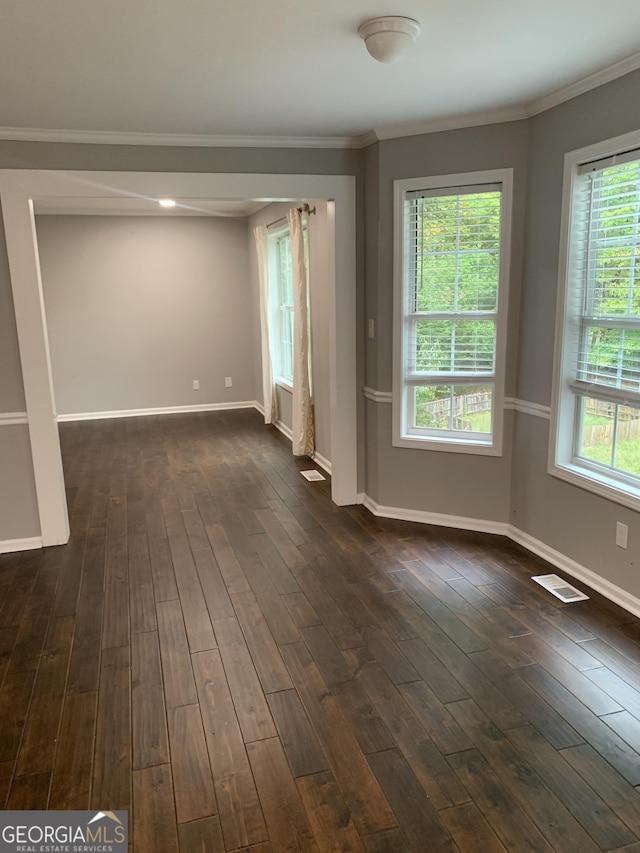 unfurnished room with a wealth of natural light and dark wood-type flooring