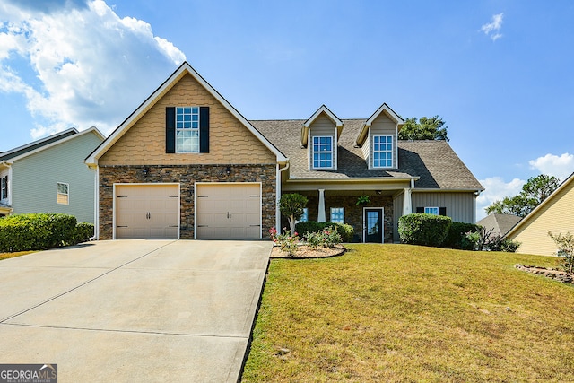 view of front of home with a garage and a front yard