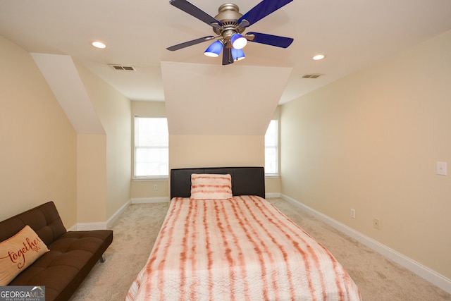 unfurnished bedroom with light carpet and ceiling fan