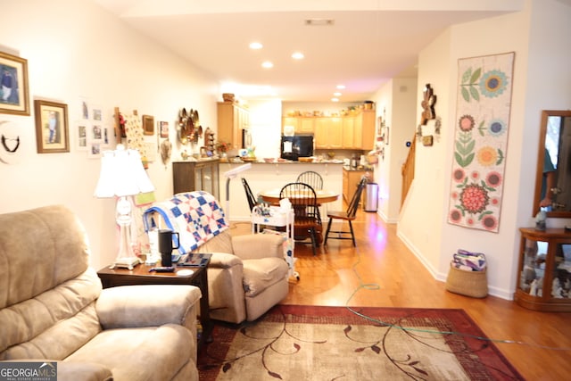 living room with light wood-type flooring