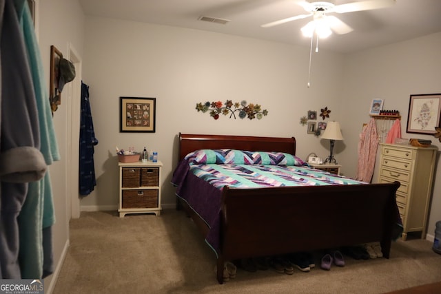 bedroom with carpet and ceiling fan