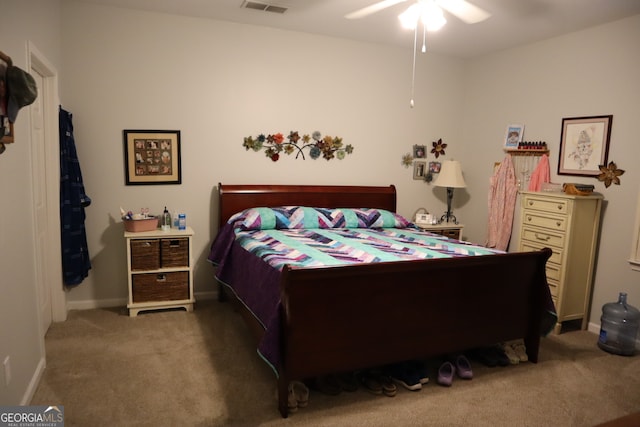 bedroom with carpet and ceiling fan