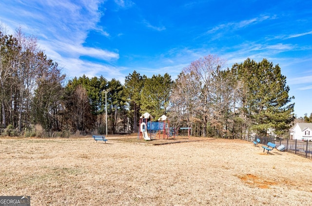 view of yard with a playground