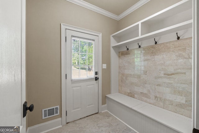 mudroom with ornamental molding