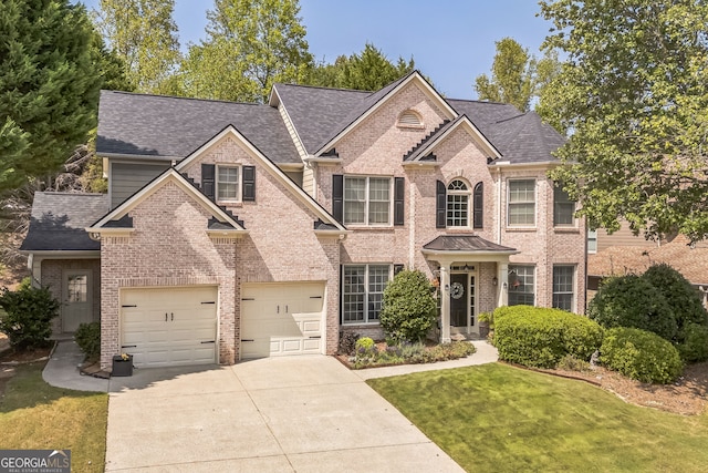 view of front of house featuring a garage and a front yard