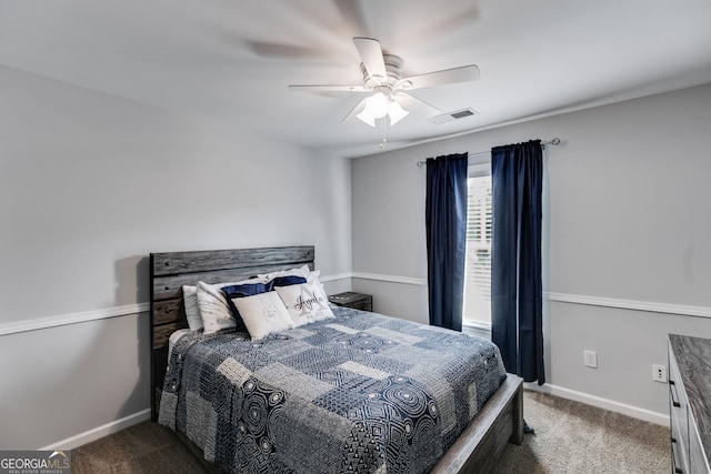 bedroom featuring carpet flooring and ceiling fan