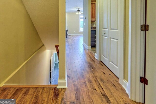 corridor with hardwood / wood-style flooring