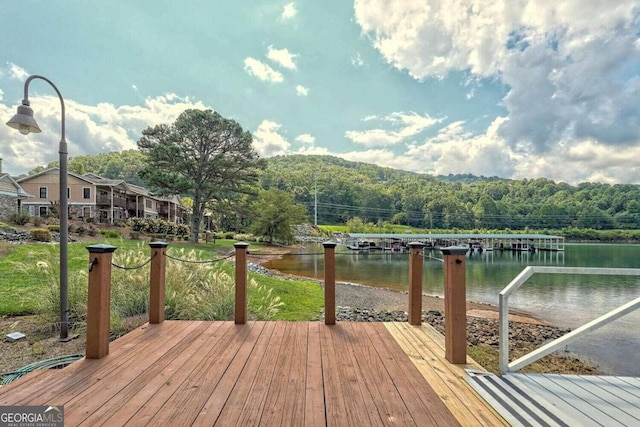 view of dock with a water view