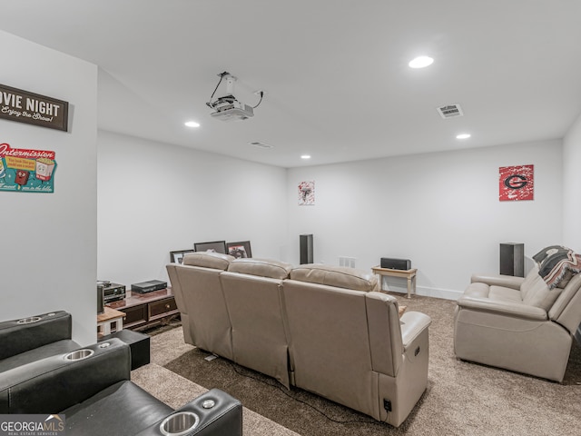 home theater room featuring carpet