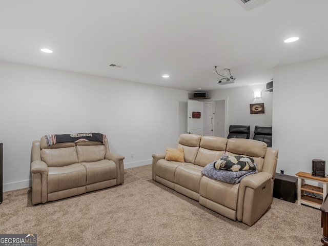 living room with light colored carpet