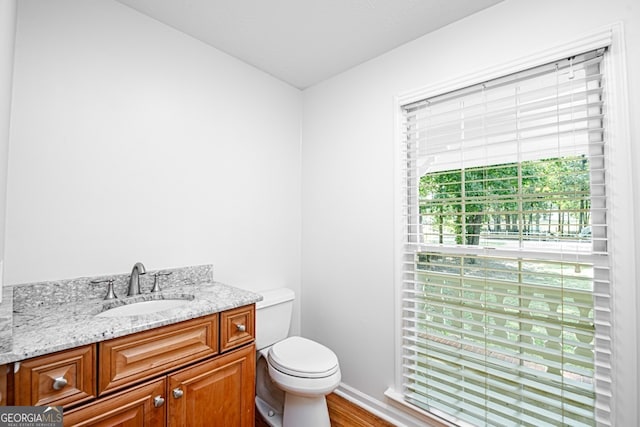 bathroom featuring hardwood / wood-style floors, vanity, and toilet