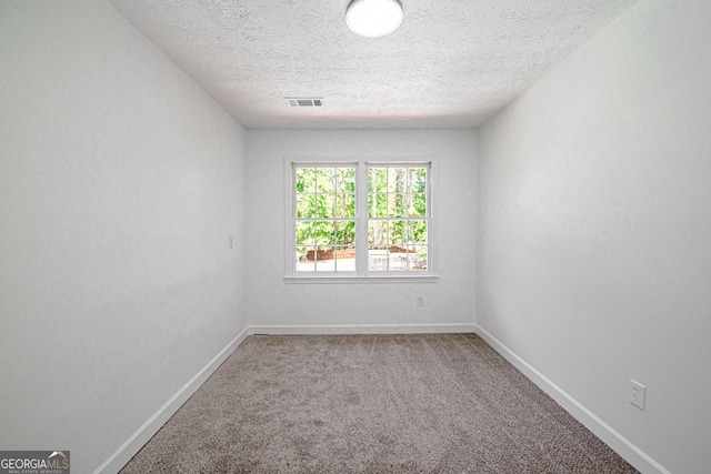 empty room featuring a textured ceiling and carpet floors