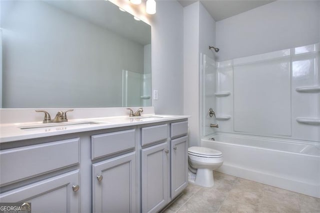 full bathroom with tile patterned flooring, vanity, toilet, and shower / bathtub combination