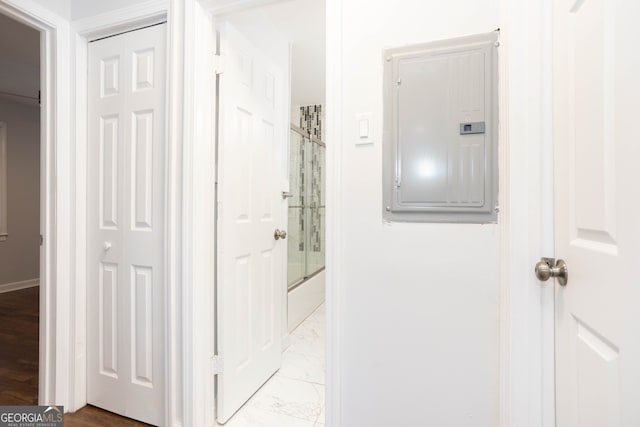 hallway with electric panel