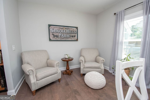 living area with dark hardwood / wood-style flooring