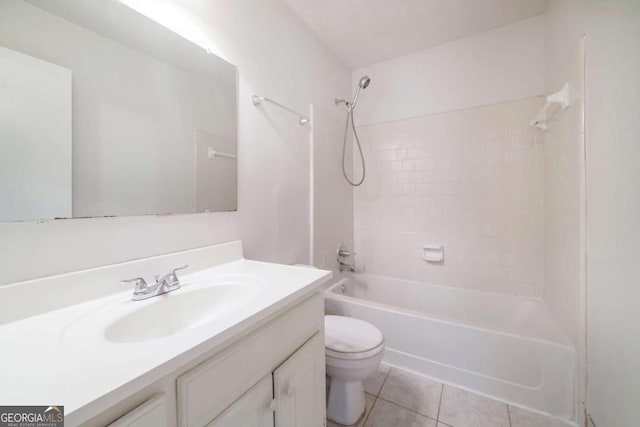 full bath featuring tile patterned flooring, vanity, toilet, and shower / bathing tub combination