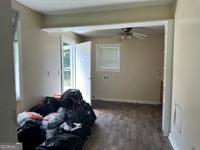 interior space featuring dark hardwood / wood-style floors and ceiling fan