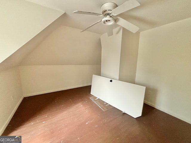 bonus room with lofted ceiling and ceiling fan