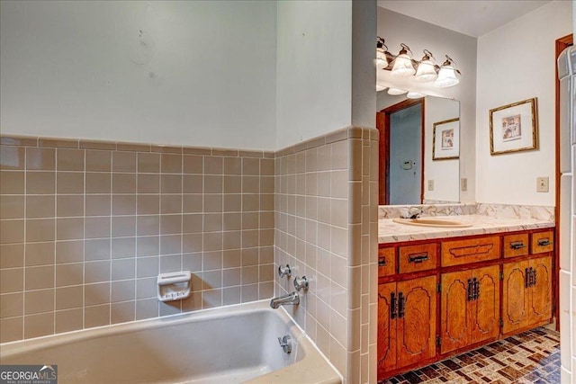 bathroom with vanity and a bathtub