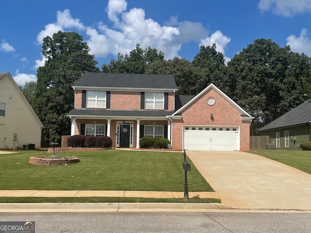 view of front of home with a front yard and central AC unit