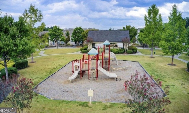 view of playground featuring a yard